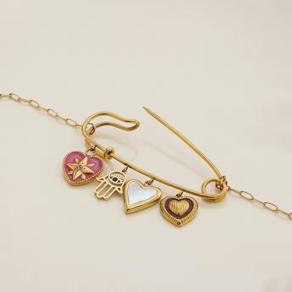 Celine13‎ 18K Gold Plated Spiritual Talisman Necklace – Hearts & Hamsa Charms - Picture 11 of 11